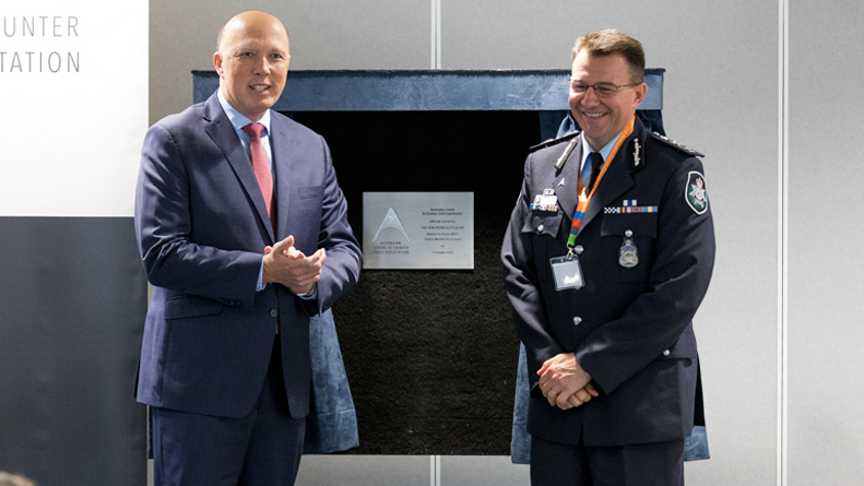 Minister for Home Affairs, The Hon Peter Dutton, joined by Australian Federal Police Commissioner Reece P Kershaw APM 